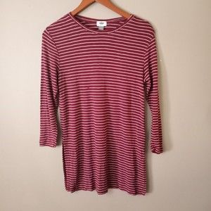 Old Navy Womens Medium Burgundy Striped Stretch Knit Tunic Long Sleeve Tee